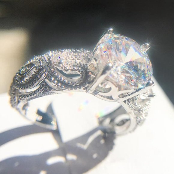 NEW Sterling Silver Solitaire Diamond 2PC Ring B1 - Picture 6 of 8